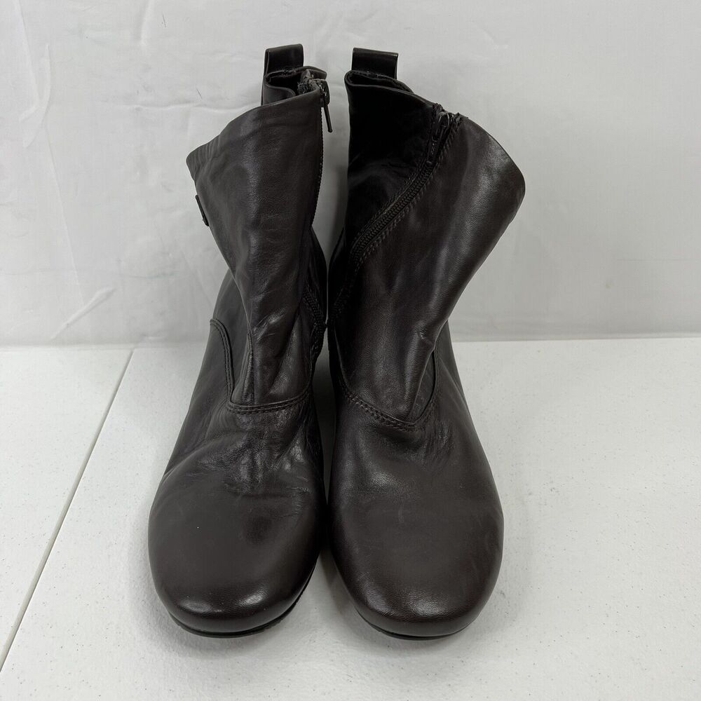 Nine West Size 11 Tulia Leather Wedge Bootie Ankle Boots Shoes Buckle Detail - Picture 4 of 10